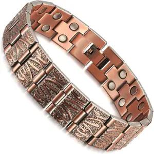 레인소 99.99 남성용 더블 로우 퓨어 구리 마그네틱 팔찌 3500 가우스 기프트 박스 조절 가능