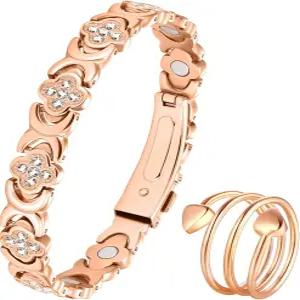 여성용 제라콜 구리 팔찌 반지 3800 가우스 자석이 있는 초강력 마그네틱 및 반짝이는 큐빅 지르코니아