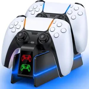 PS5-컨트롤러-충전 스테이션 - PlayStation 5용 듀얼센스 충전 /엣지 컨트롤러(9색 LED 조명 포함) PS5용