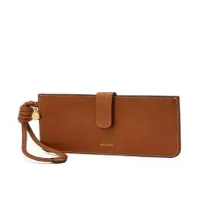 [매장정품] 헤지스 26SS 리네아 브라운 소가죽 슬림 장지갑(스트랩포함) 선물용