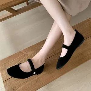 [엄지척]진주 장식 벨벳 메리제인 여성 플랫 슈즈 5FWY