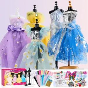 여아를 위한 YEETIN 패션 디자이너 키트 - 마네킹 5개가 포함된 DIY 바느질 및 예술 공예 인형 옷 만들기