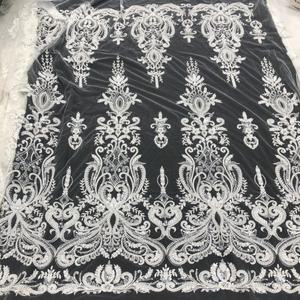 개인 맞춤 웨딩 드레스에 적합한 1야드 고급 고품질 스팽글 비즈 자수 원단