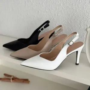 소가죽 슬림 쉐입 슬링백 펌프스 미들힐 여성 구두 클래식 6SS