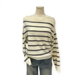 [롯데백화점]트위 보트넥 어깨 버튼 스트라이프 니트 TOBDFKT023