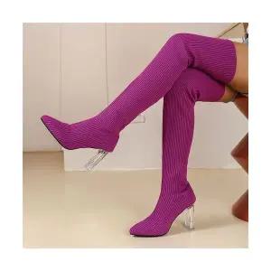 여자 롱부츠 가을 겨울 무릎 날렵 스판 슬림 부츠 슬링백 통굽 니트 원픽4