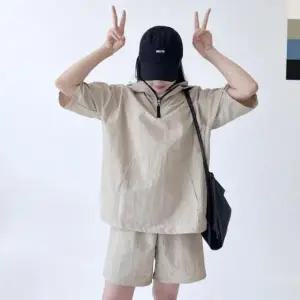 아노락 운동복 반바지 커플 셋업 커플룩 후드 커플아노락 오버핏 여자 아노락세트 T 트레이닝 반팔 60W