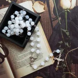 아크릴 화이트 빛나는 묵주 목걸이 크리스마스 파티 베이비 샤워