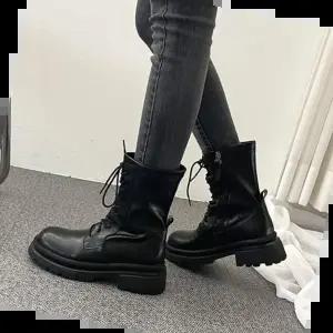 여성워커 천연소가죽 둥근코 오버솔 통굽 지퍼 여성 워커부츠4fY