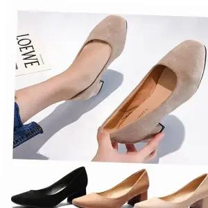 편한 구두 스웨이드 정장 펌프스 사각앞코 힐 낮은굽 스틸레토미들힐