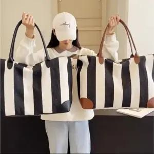 스트라이프 패턴 보스턴형 여행용 가방 캐리어 부착 보조가방 캐리어보스턴백