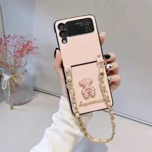 유니블링 갤럭시 z플립 3 4 5 파스텔 곰돌이 체인 스트랩케이스