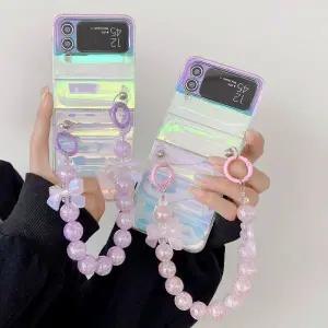 유니블링 갤럭시 z플립 z폴드 3 4 홀로그램 비즈 스트랩 케이스