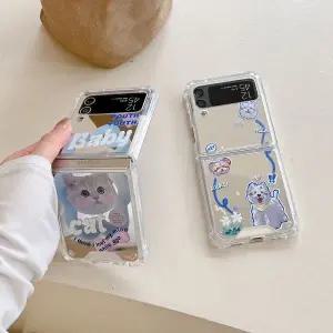 유니블링 갤럭시 z플립 3 4 고양이 강아지 미러 실리콘 케이스