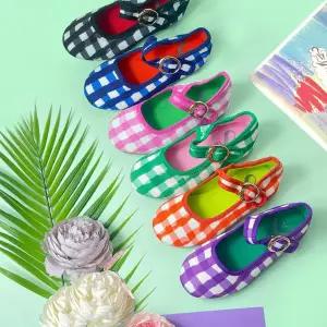 여아체크구두 경량 가벼운 찍찍이 말랑슈즈