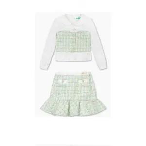 [갤러리아] 베네통키즈 튤립 카라 트위드 블라우스 세트 QAWS02611/QASK05611_민트