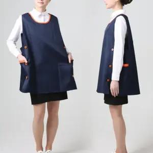 네이비 빅사이즈 단추형 입는 조끼형 앞치마 원피스형 조끼 앞치마 옆단추 끈없는