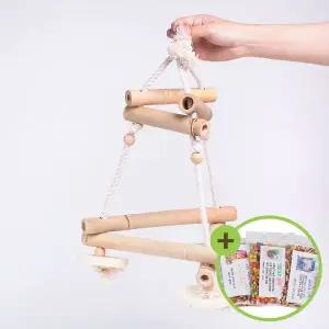 [하프클럽/올펫몰]대나무 삼각 그네 앵무새 장난감 새그네 대나무횃대