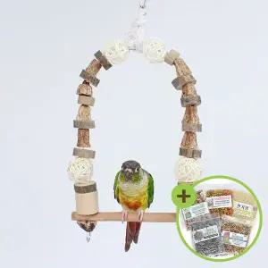[하프클럽/올펫몰]천연 원목 앵무새 그네 타원형 장난감 횃대 등나무공
