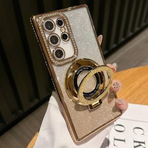 삼성 갤럭시 S25 S24 S23 S22 울트라 플러스 FE 반짝이 케이스 다이아몬드 무선 커버에 충전 방지 스탠드 자기 뒷면 대한 충격