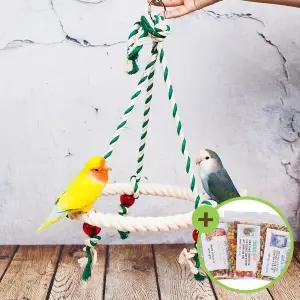 [하프클럽/올펫몰]중형 삼선 로프 링그네 앵무새 장난감 횃대  A848-1