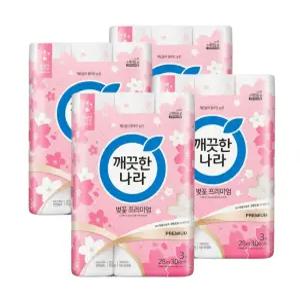 깨끗한나라 벚꽃  프리미엄 데코 화장지 3겹 28m 30롤 4팩