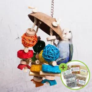 [하프클럽/올펫몰]코코넛모빌 앵무새 장난감 등나무공 수세미 왕관 A897