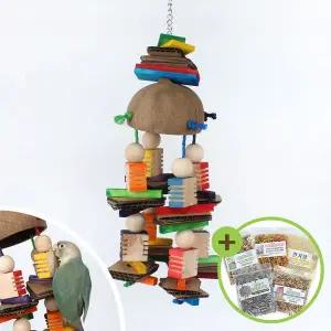 [하프클럽/올펫몰]코코넛 블럭 나무조각 박스 로프 앵무새 장난감 A770