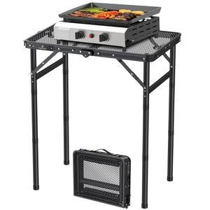 야외용 FUNYKICH 접이식 그릴 테이블, 높이 조절 가능한 휴대용 캠핑 테이블 3개, 캠핑용 손잡이가 있는 가벼운 금속 알루미늄 야외 피크닉, 바비큐, 23인치 x16인치, 블랙