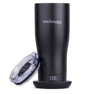 SMRTMUG X 가열 커피 머그잔 19온스, 8시간 배터리 수명, 자가 가열, 조절 가능한 온도 조절, LCD 화면, 원 버튼 마그네틱 슬라이더 커버 포함 (블랙)