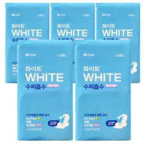화이트 수퍼흡수 울트라슬림 대형 날개형 생리대 구 화이트울트라 32개입 5팩
