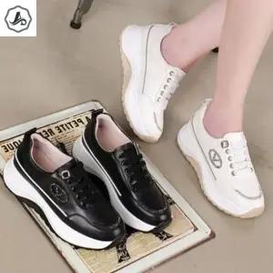 [애슬릿] 여성 스니커즈 키높이 큐빅 치어리더 가죽 발 편한