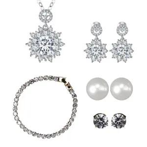 메르베 천연다이아 주얼리 세트 5종 목걸이 팔찌 쥬얼리 진주 큐빅 귀걸이