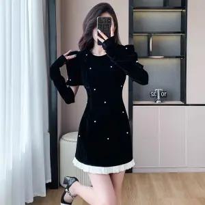 엘럽 여자 겨울 치마 프렌치 원피스 추동 벨벳 슬림핏 A라인 스커트 소매 토시 힛템