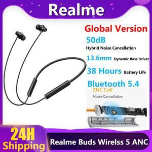 Original Realme Buds Wireless 5 ANC 13.6mm 다이나믹 베이스 드라이버 Bluetooth 5.4 50dB 하이브리드 소