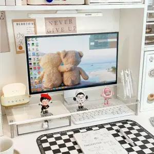 투명 모니터 받침대 사무용 스탠드 컴퓨터 아크릴 모니터 받침대 선반형 높이 조절 데스크테리어 데스크탑