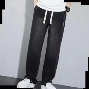 여성통바지 와이드 빈티지 흑 편한 청 바지 남성 밴딩 데님 팬츠