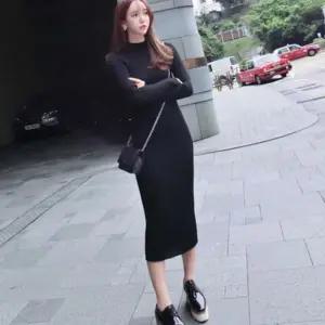 골지 여성 니트 원피스 슬림핏 반목 니트원피스 롱원피스 가을 롱