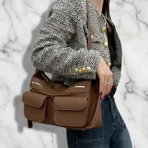 CMB418B여성용 두 개 포켓 카고 지퍼 숄더백 가죽 데일리 호보백