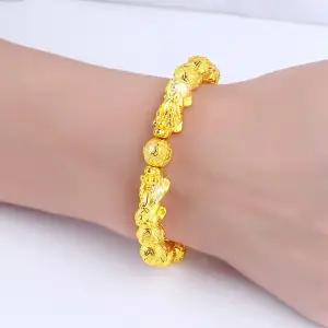 남녀공용 커플 24k 압축 도금 팔찌 비휴 육자진언 팔찌 도금팔찌 재물팔찌