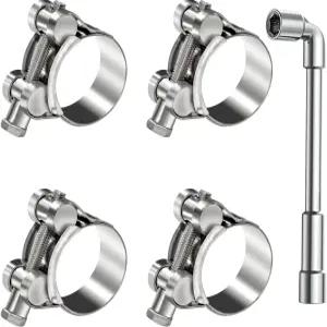 Smseace 4Pcs 17-19mm T 볼트 호스 클램프 304 스테인리스 스틸 6사이즈 헤비 듀티 및 M8 소켓 렌치 파이프