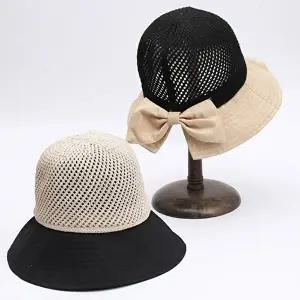 왕골모자 여름 피서 비치 여행 쿨 메쉬 짜임 리본 버킷햇 모자