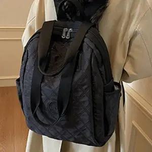 (컬러 컬러/블랙)퀼팅 패턴 라운드 실루엣 수납 스트랩 포인트 데일리 백팩 6SS