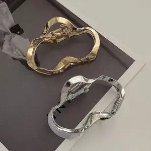 여성 2컬러 메탈 웨이브 집게핀 골드실버 둥근 헤어핀