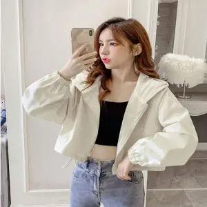 화이트 YT06EI93 그린 숏자켓 여자 아방한 간절기 후드크롭자켓