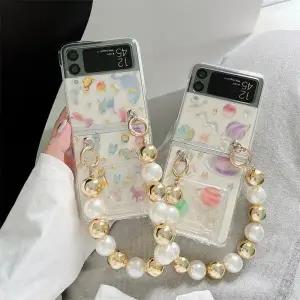 유니블링 갤럭시 z플립 3 4 데코덴 스티커 진주 스트랩 케이스