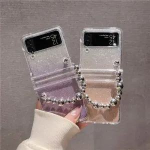 유니블링 갤럭시 z플립 3 4 컬러 반짝이 비즈 스트랩 케이스