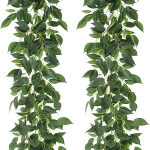 달리스텐 2 가닥 인조 피쿠스 덩굴 79인치 가짜 비 갈랜드 그리너리 실크 그린 잎으로 침실 홈 월 웨딩