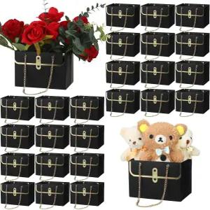 린시아 꽃다발용 종이 꽃다발 24개 결혼 상자 손잡이 체인 가방 직사각형 랩 박스 여성 발렌타인 웨딩 연인