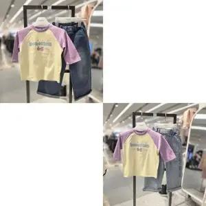 [갤러리아] 베네통키즈 26SS 라글란티셔츠데님팬츠세트 QATS02611/QADP01611VO